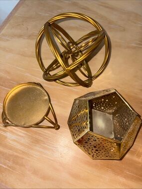 Hobby Lobby Metallic Gold Orb, Stand and Geometric Votive Trio